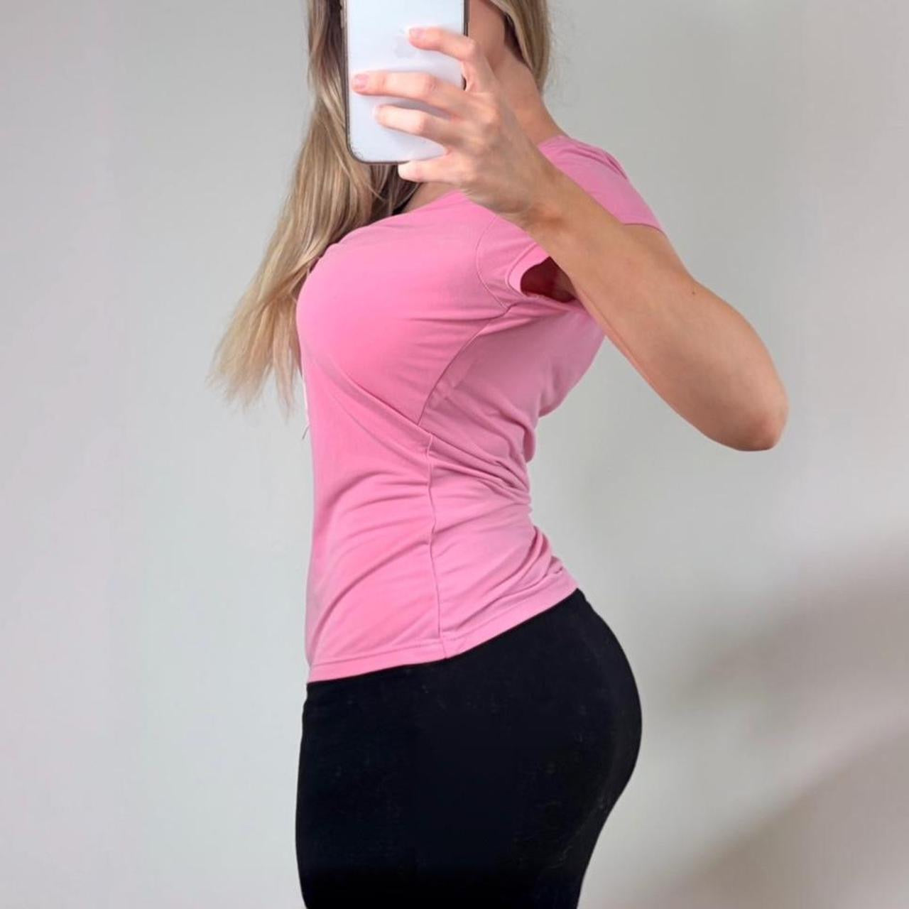 VINTAGE Pink short sleeve ruched blouse top