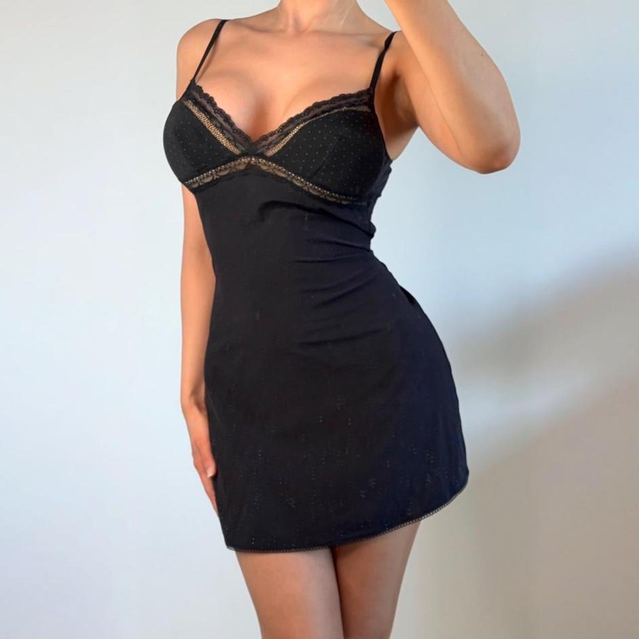 Vintage black polka dot slip mini dress