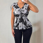 VINTAGE black and white mesh floral blouse top