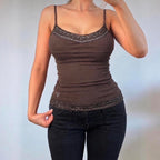 VINTAGE brown lace cami vest top
