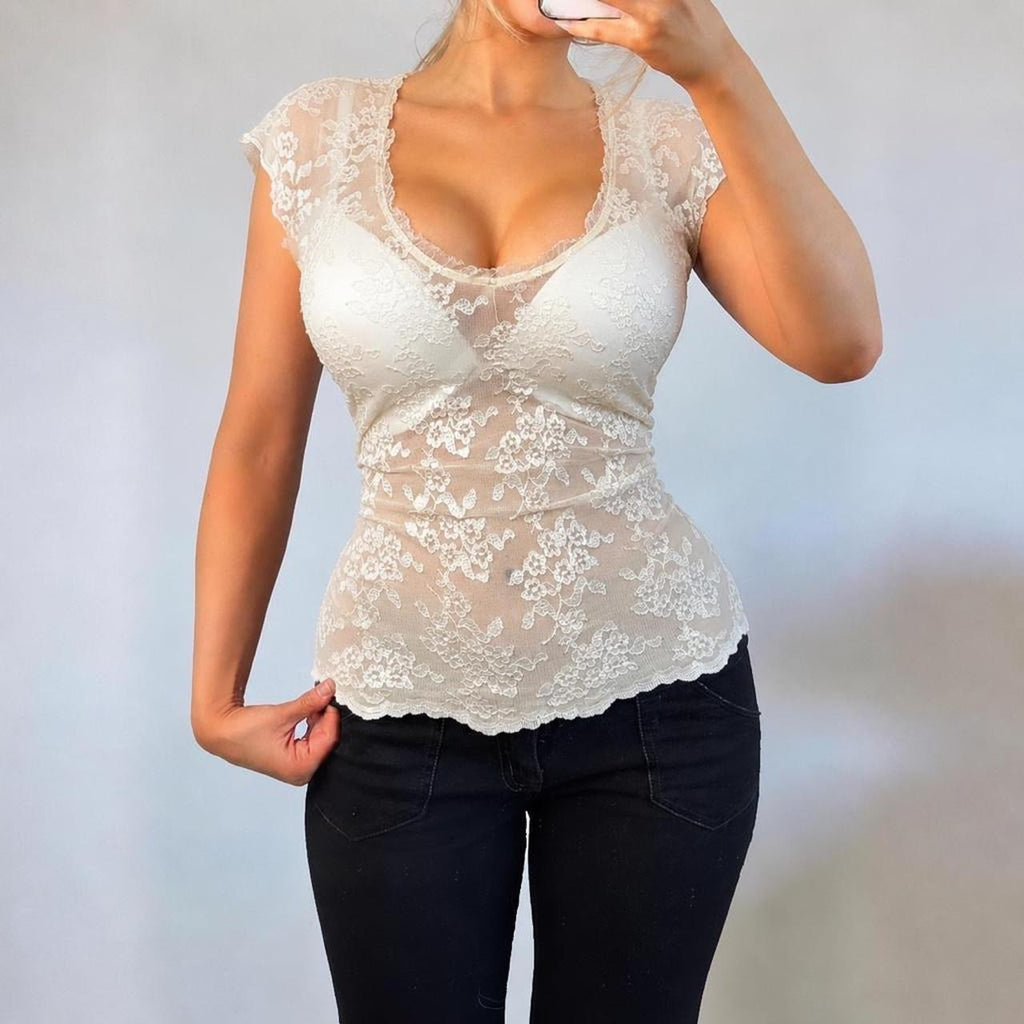 VINTAGE cream lace blouse top
