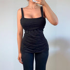 Vintage Black ruched strappy cami vest top