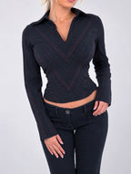 Vintage black pinstripe shirt top long sleeves