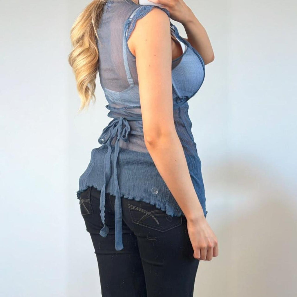 VINTAGE blue mesh short sleeve top