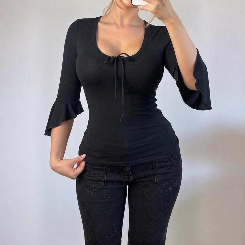 VINTAGE Black long sleeve milkmaid blouse top