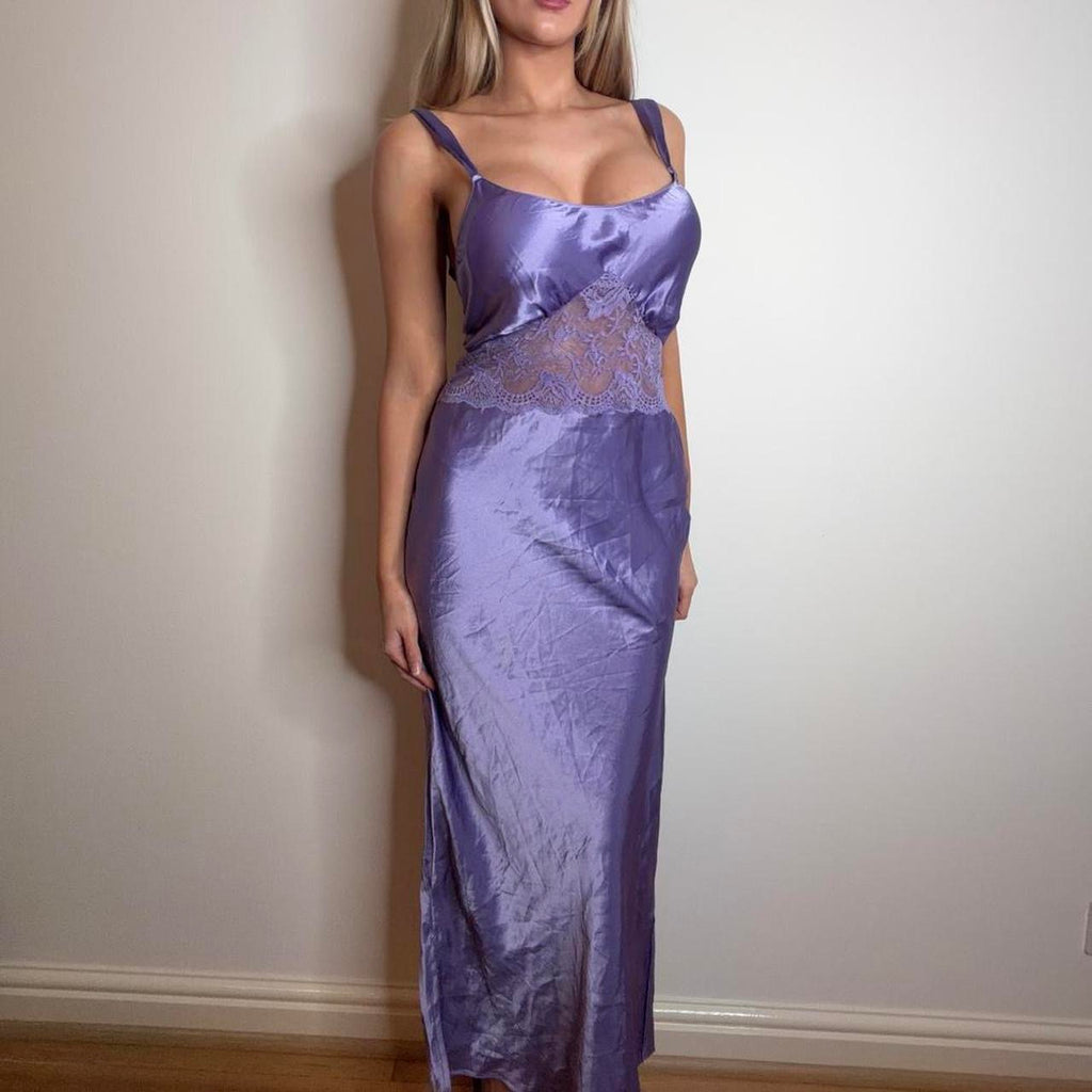 VINTAGE Purple satin slip gown maxi dress