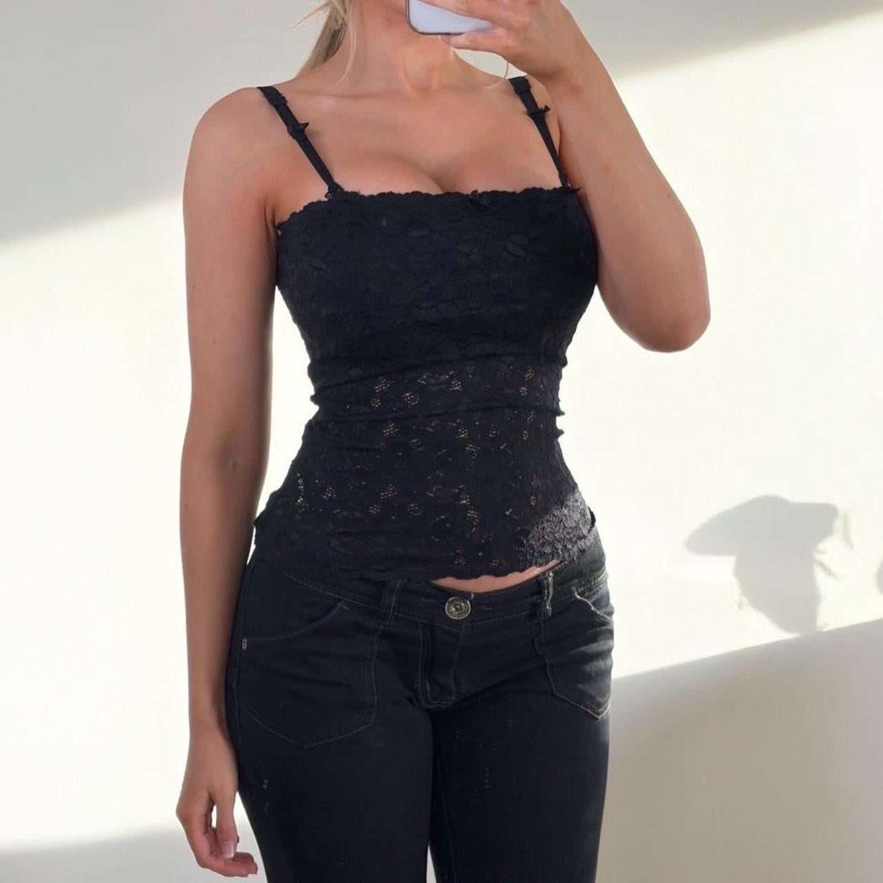 VINTAGE black lace cami top
