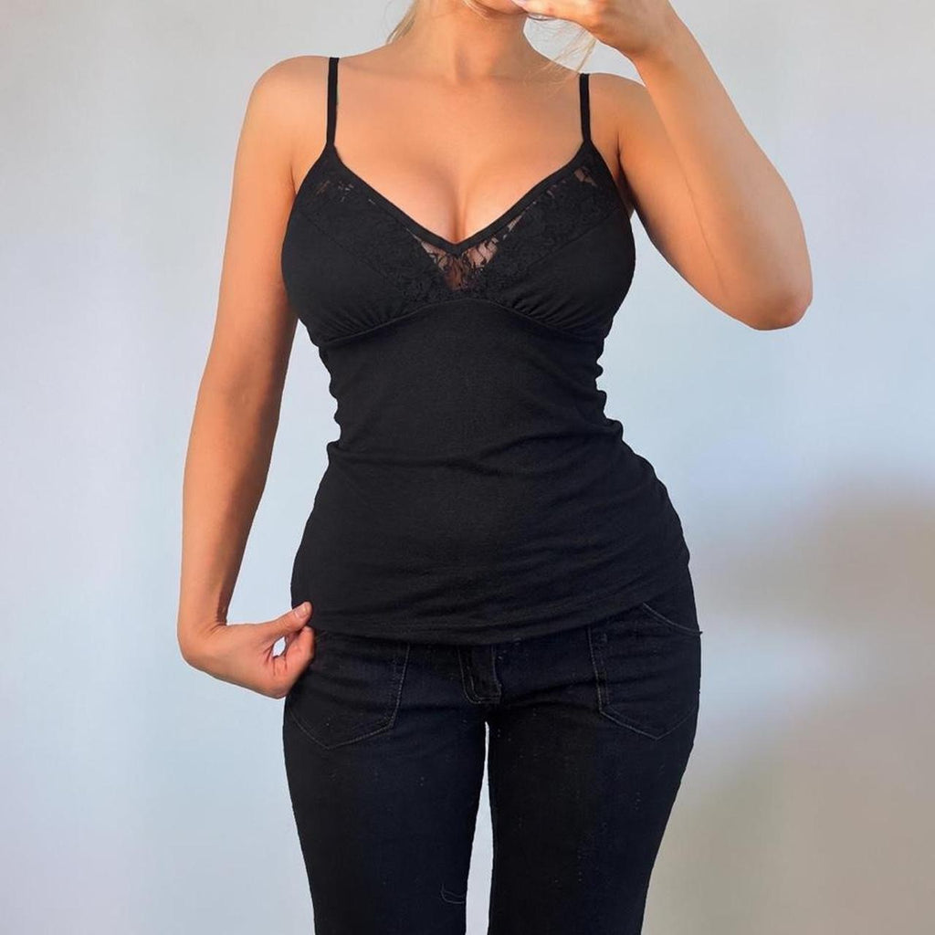 VINTAGE black lace cami vest top