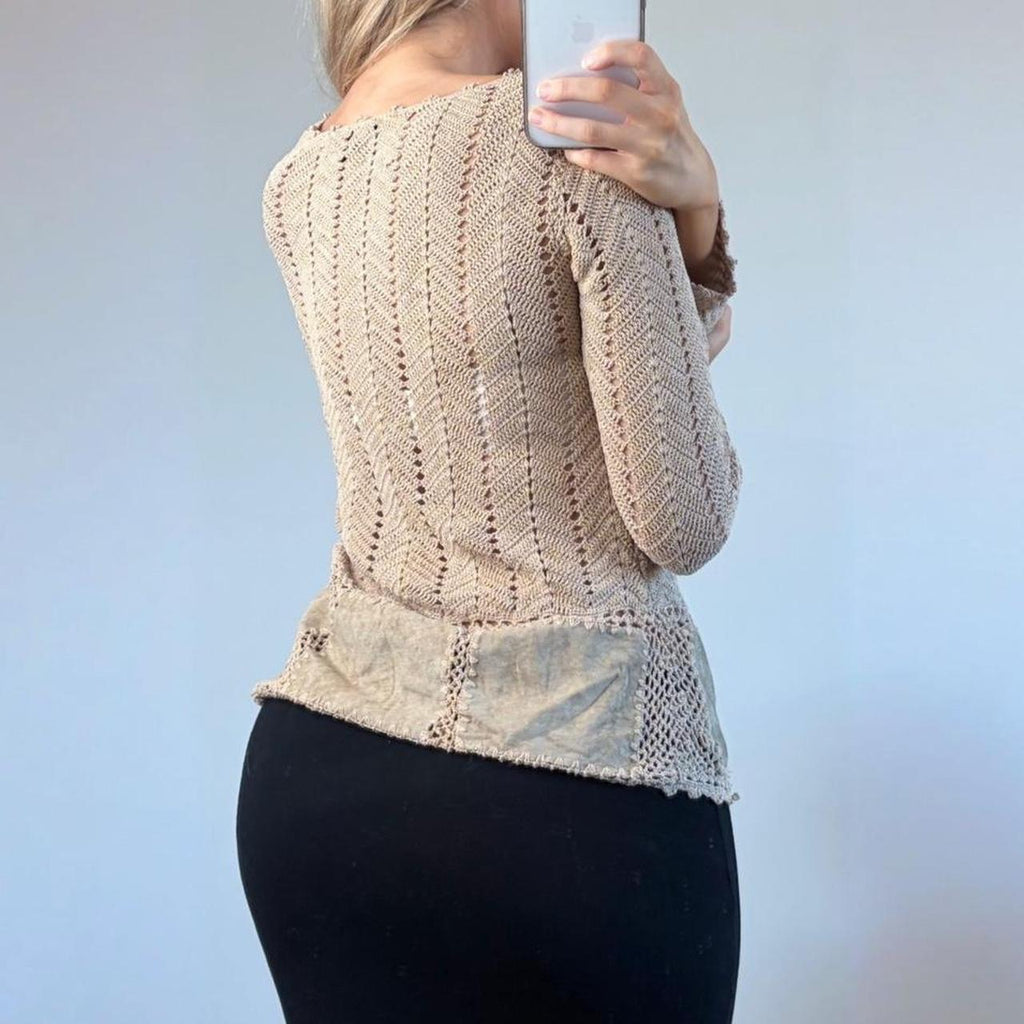 VINTAGE Beige crotchet long sleeve blouse top