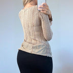 VINTAGE Beige crotchet long sleeve blouse top
