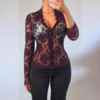 VINTAGE Purple lace hook & eye blouse top