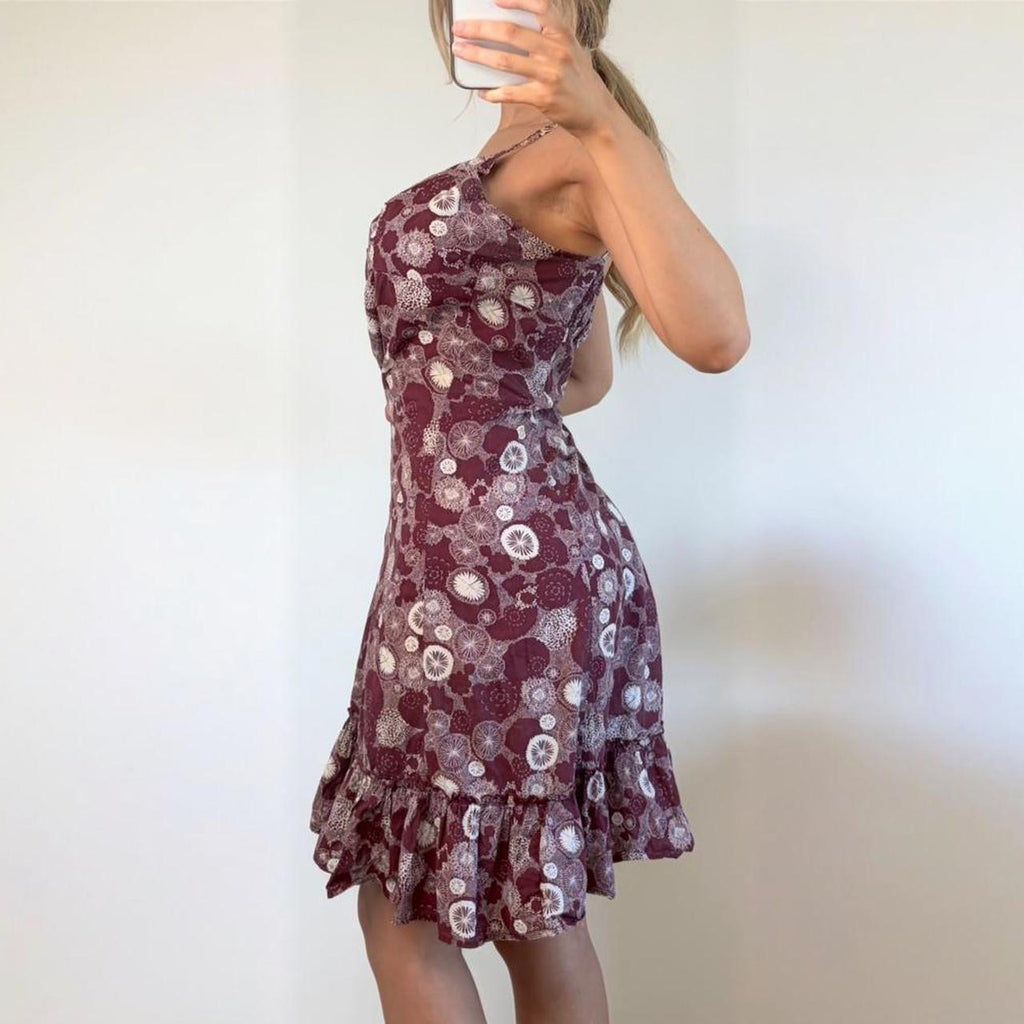 Vintage Burgundy purple white floral midi dress