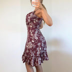 Vintage Burgundy purple white floral midi dress