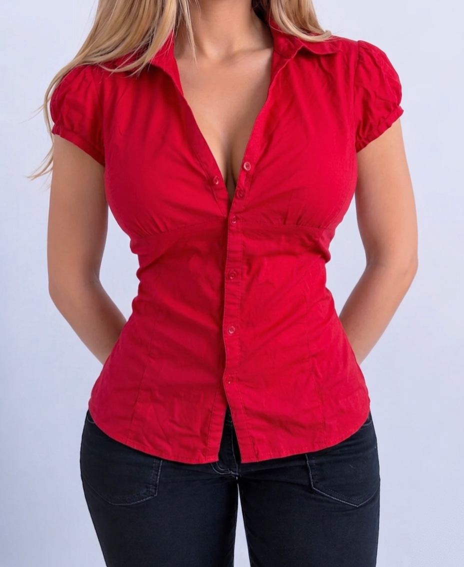 Vintage red button blouse top