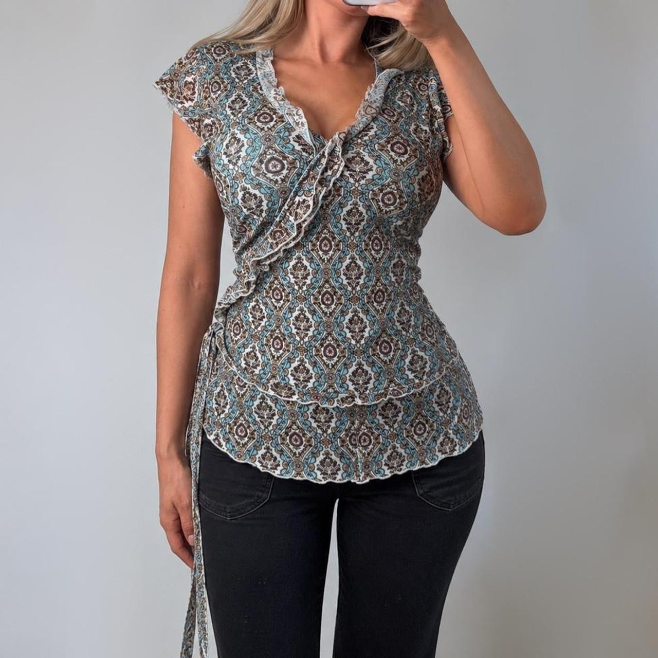 DKNY blue blouse top