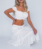 Vintage White low rise ruffle maxi skirt