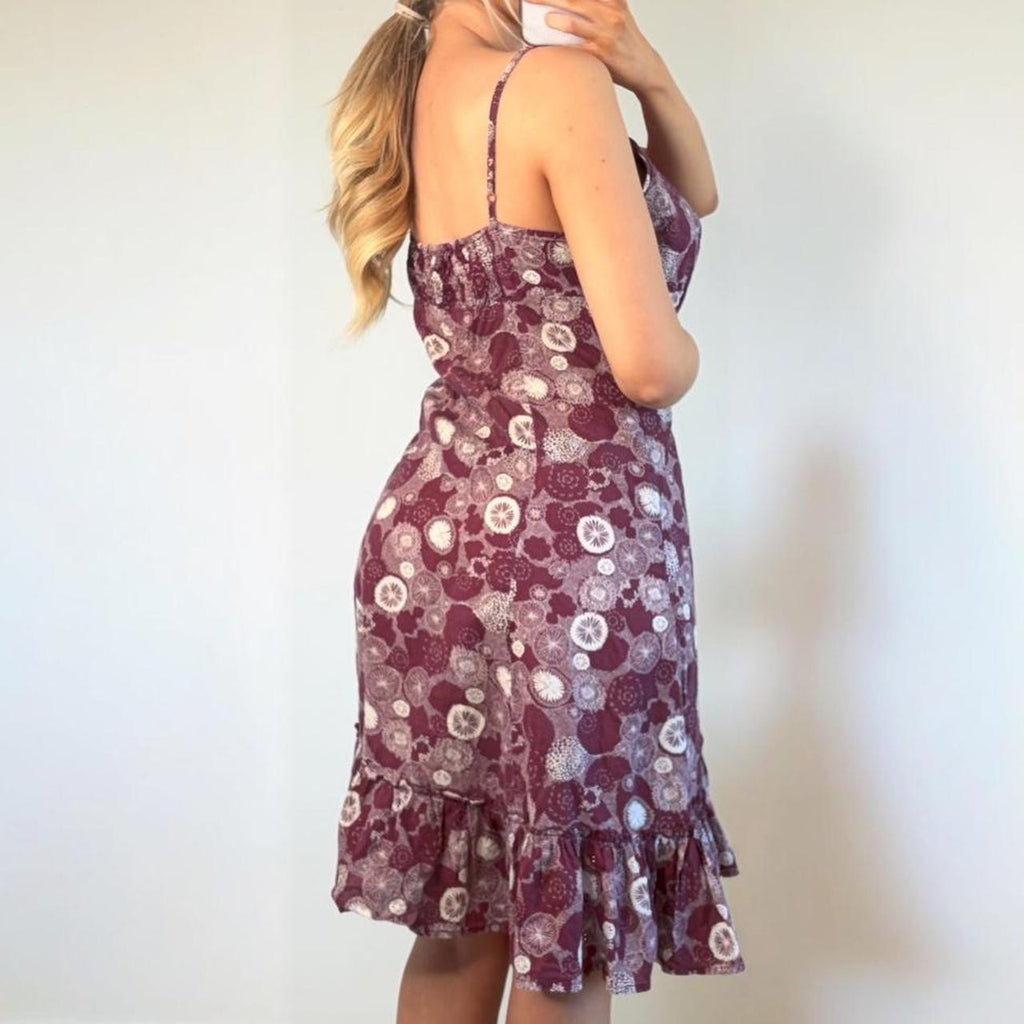 Vintage Burgundy purple white floral midi dress