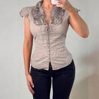 VINTAGE brown ruffle blouse top