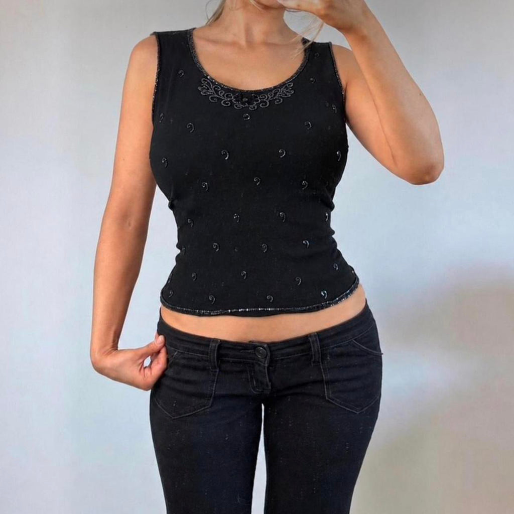 VINTAGE Black sequin beaded tank top