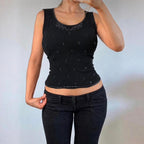 VINTAGE Black sequin beaded tank top