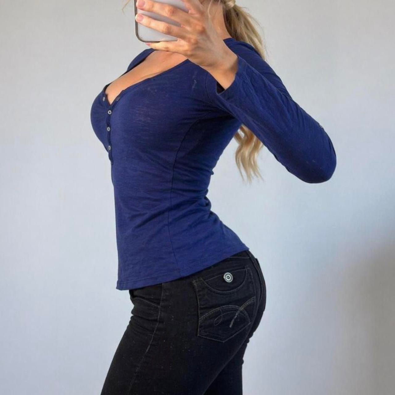 VINTAGE Blue long sleeve blouse top