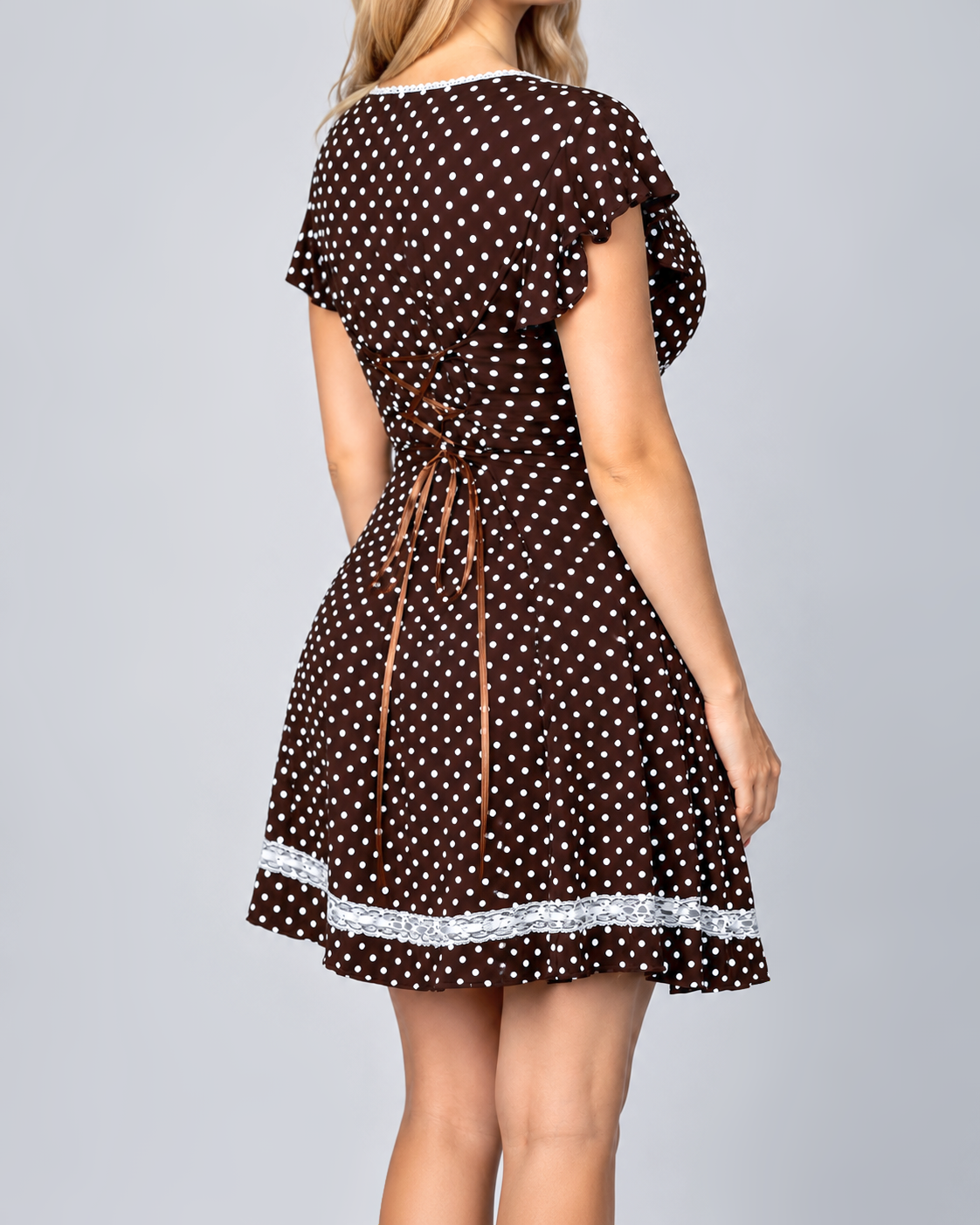 Vintage brown polka dot corset dress
