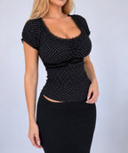 Vintage black polka dot blouse