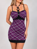Vintage purple plaid mini halter dress