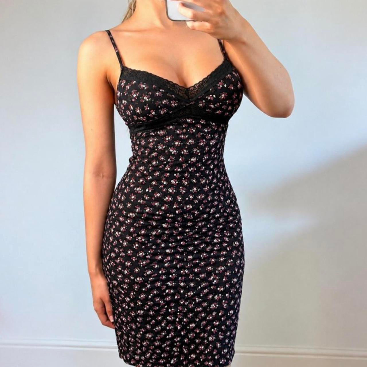 VINTAGE black and purple floral midi dress