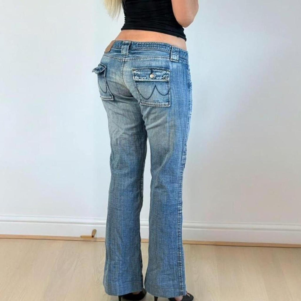 VINTAGE Blue low rise flared denim jeans