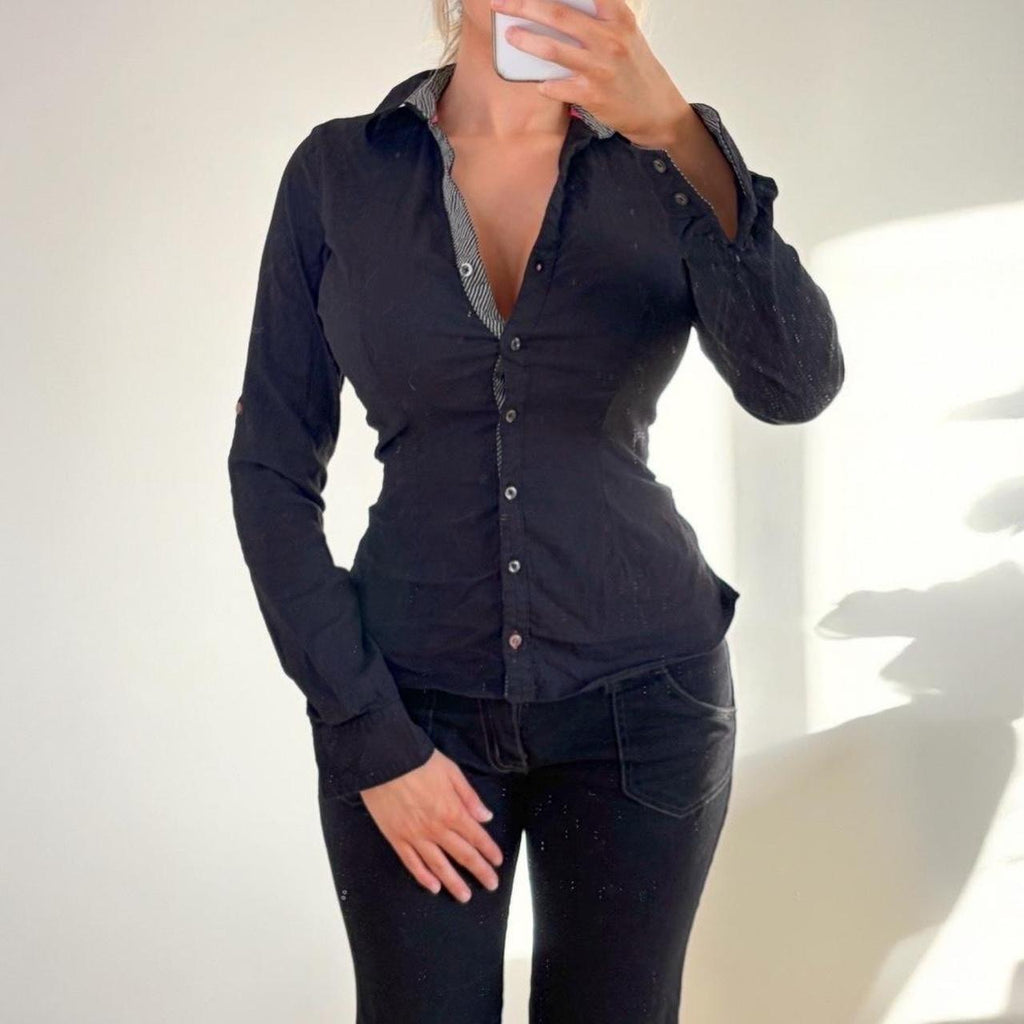 VINTAGE black pinstripe long sleeve shirt