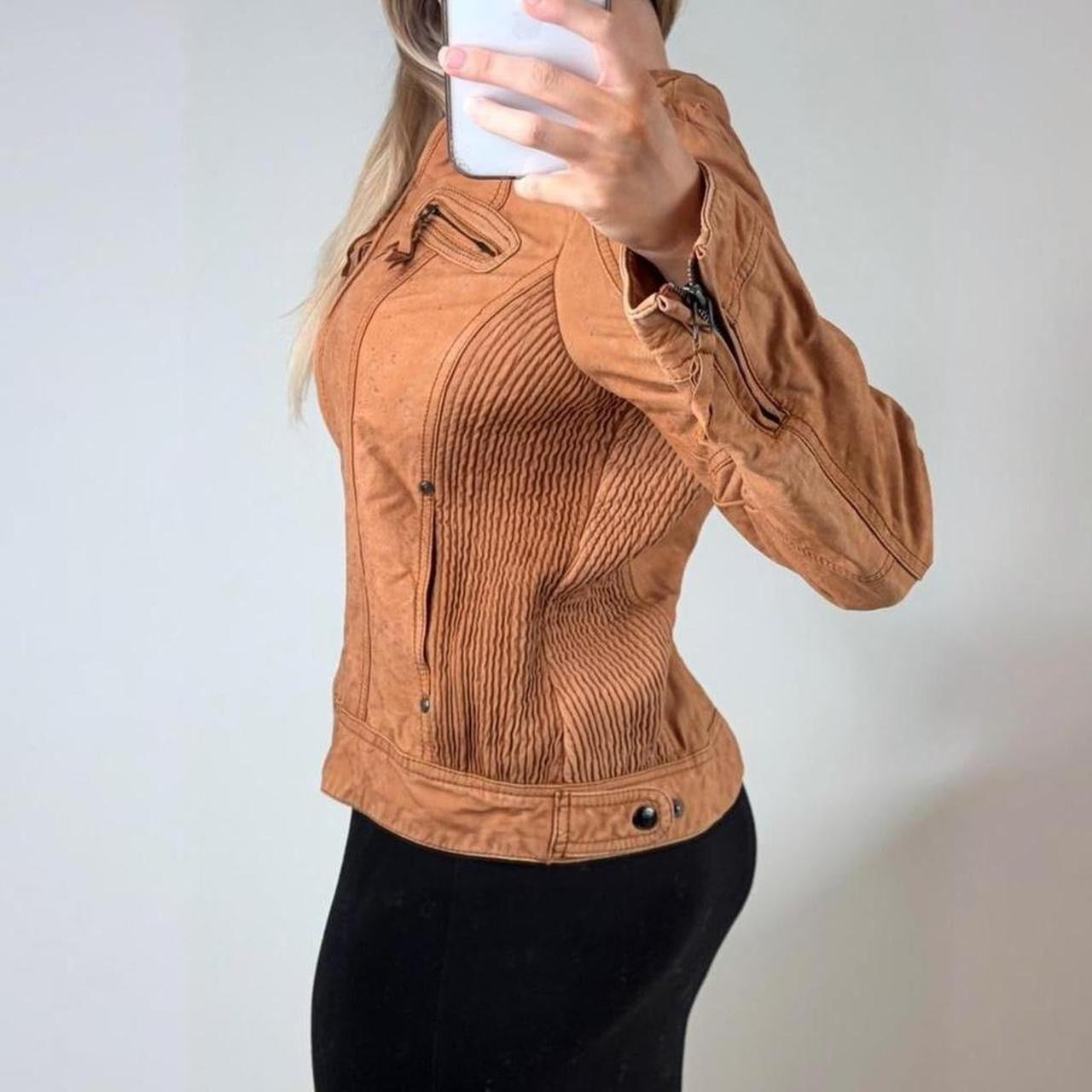 Orange biker leather jacket