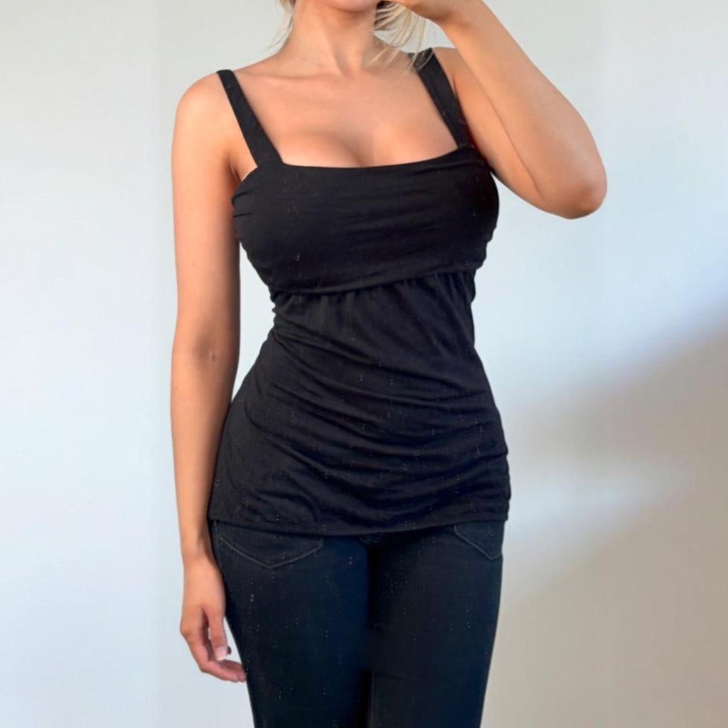 Vintage Black ruched strappy cami vest top