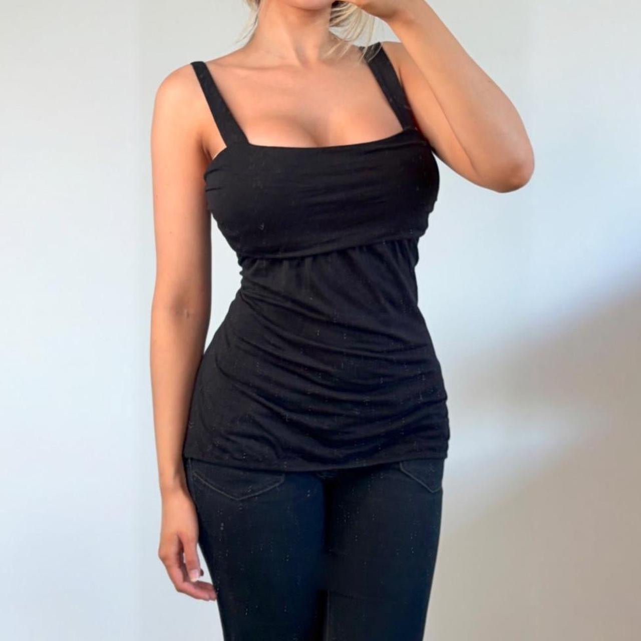 Vintage Black ruched strappy cami vest top