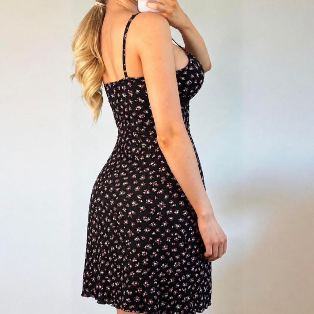 VINTAGE black and purple floral midi dress