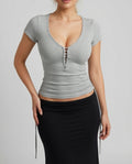 Vintage grey striped button top