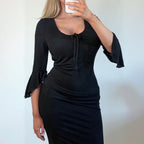 VINTAGE Black long sleeve milkmaid blouse top