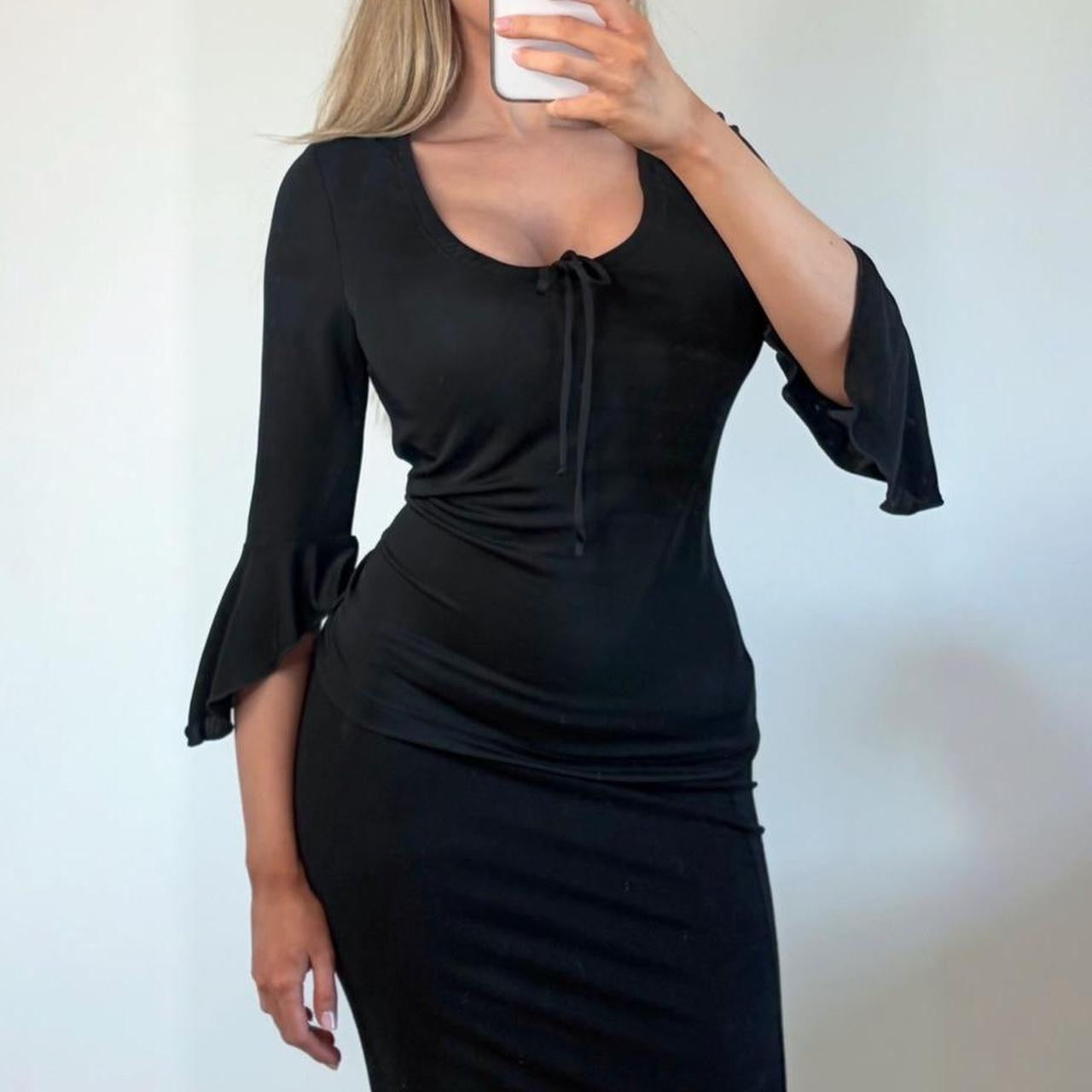 VINTAGE Black long sleeve milkmaid blouse top