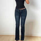 Blue low rise flared denim jeans