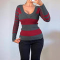 VINTAGE Red and grey striped jumper