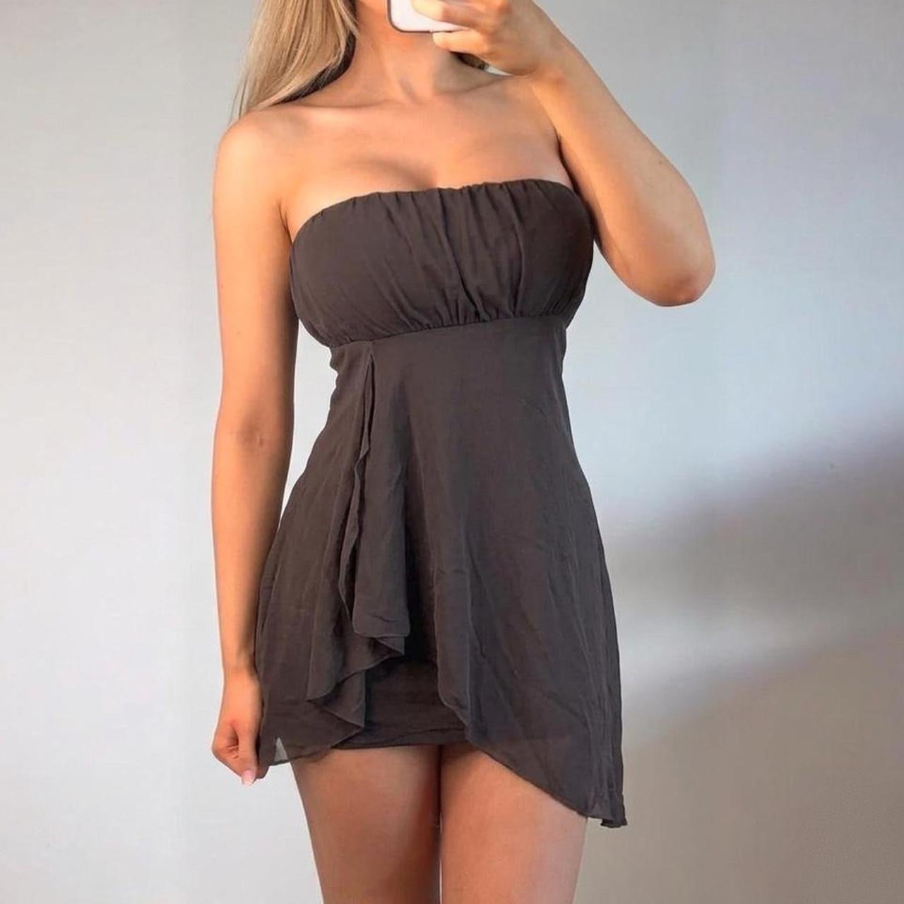 VINTAGE Brown mesh strapless mini dress