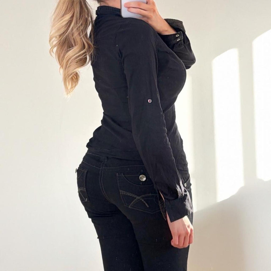 VINTAGE black pinstripe long sleeve shirt