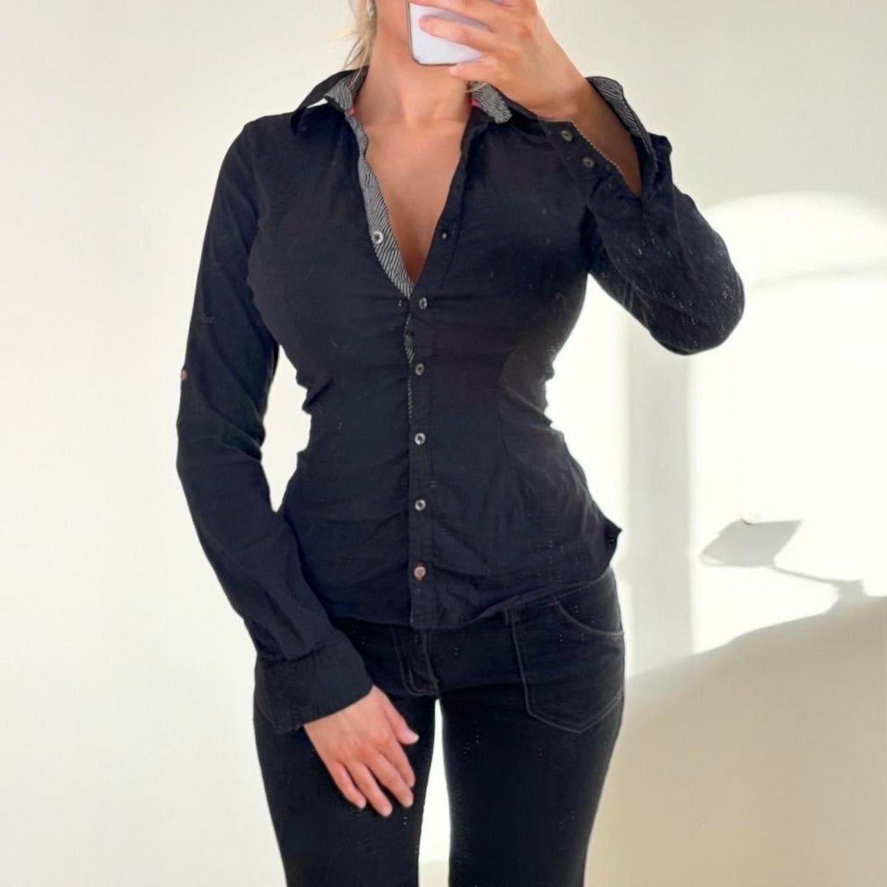 VINTAGE black pinstripe long sleeve shirt