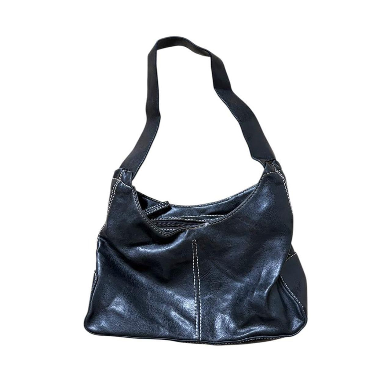 Black faux leather shoulder bag