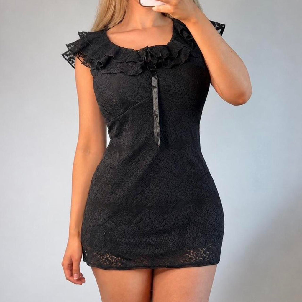 VINTAGE black lace mini dress