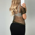Khaki crotchet cardigan top