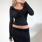VINTAGE Black long sleeve ruffle blouse top