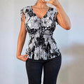 VINTAGE black and white mesh floral blouse top