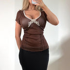 Vintage Brown lace blouse top