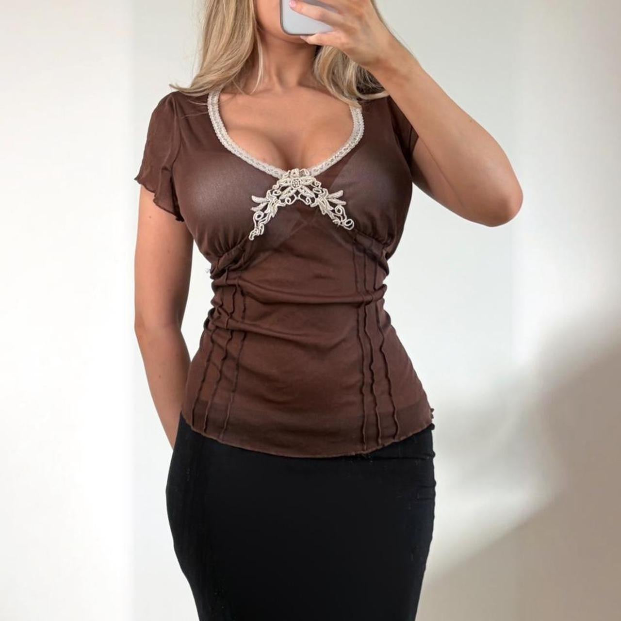 Vintage Brown lace blouse top